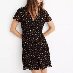Madewell  Silk Button-Front Swing Dress in Feline Floral